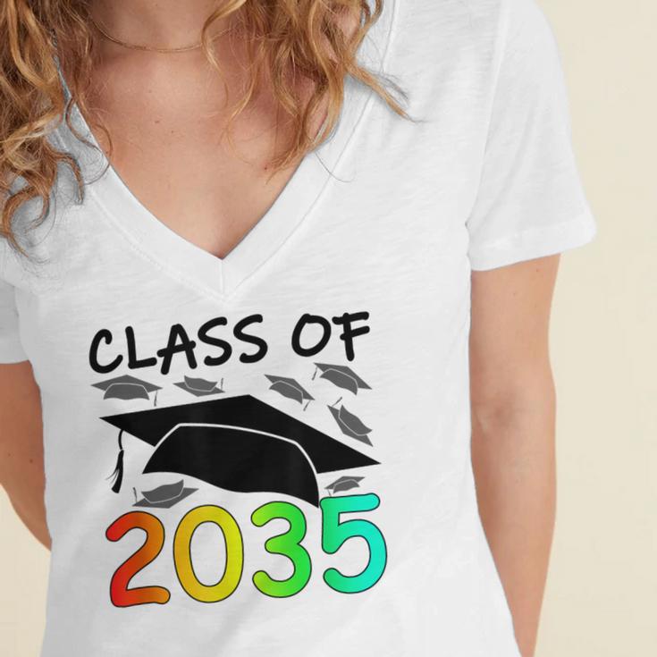 Graduation Class Of 2035 Hand Prints Space Pre-K -12th Grade Women's Jersey Short Sleeve Deep V-Neck Tshirt
