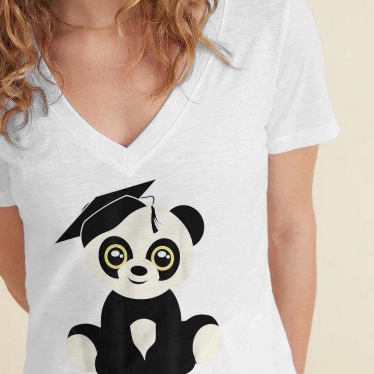 Graduation Panda Bear 2017 Graduate Graduation T-Sh Women's Jersey Short Sleeve Deep V-Neck Tshirt