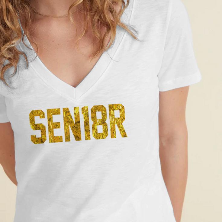 Graduation Party SEN18R Senior 2018 High School T-Shirt Women's Jersey Short Sleeve Deep V-Neck Tshirt