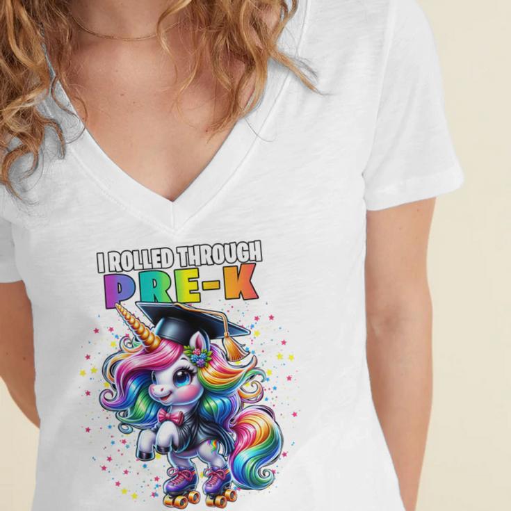 Graduation Pre-K Unicorn Roller Skate Girls Preschool Grad Women's Jersey Short Sleeve Deep V-Neck Tshirt