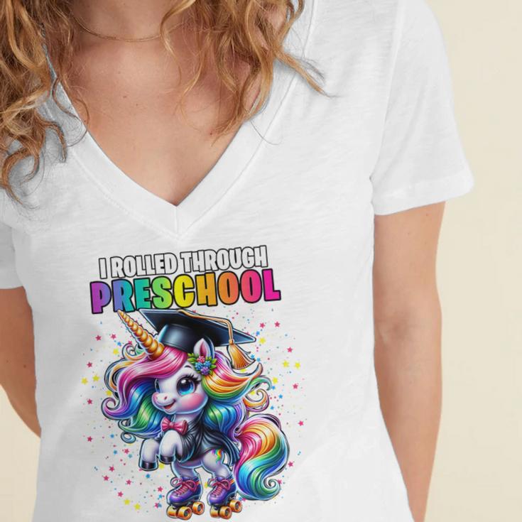 Graduation Preschool Unicorn Roller Skate Girls Pre-K Grad Women's Jersey Short Sleeve Deep V-Neck Tshirt