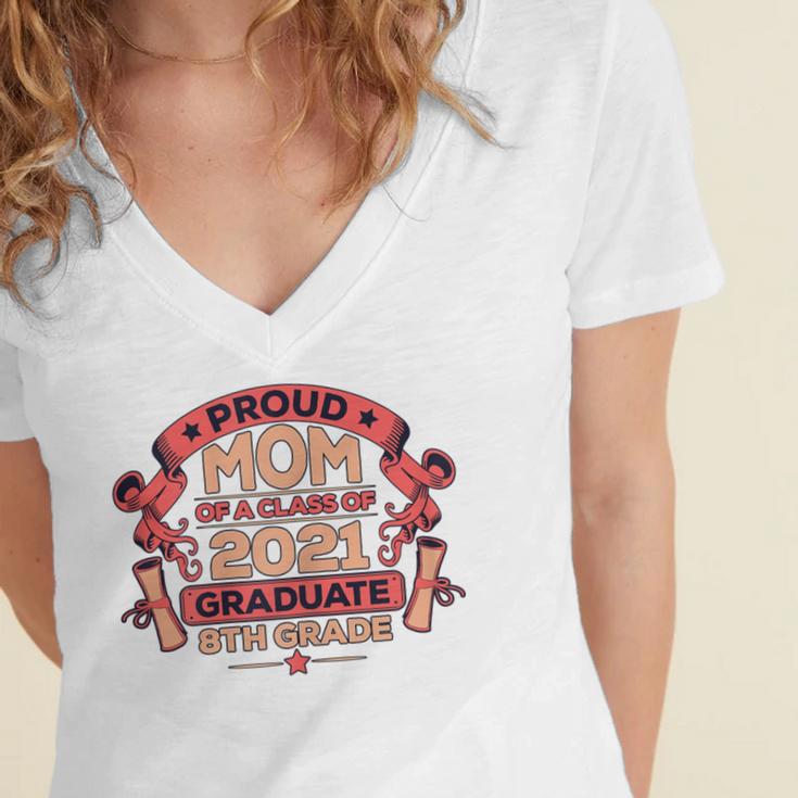 Graduation Proud Mom Of 8th Grade Graduate Women's Jersey Short Sleeve Deep V-Neck Tshirt