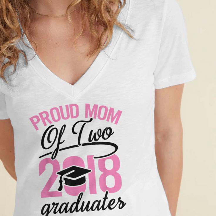 Graduation Shirt For Mom With Twins Proud Mom Of Two Women's Jersey Short Sleeve Deep V-Neck Tshirt