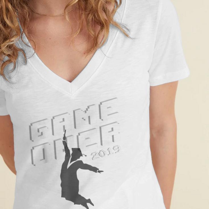 Graduation Shirt Senior Gamer T-Shirt 2019 Grad Gift Women's Jersey Short Sleeve Deep V-Neck Tshirt