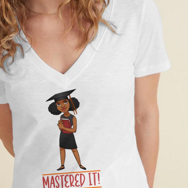 Graduation Woman Tshirt Black Melanin Masters Degree Women's Jersey Short Sleeve Deep V-Neck Tshirt