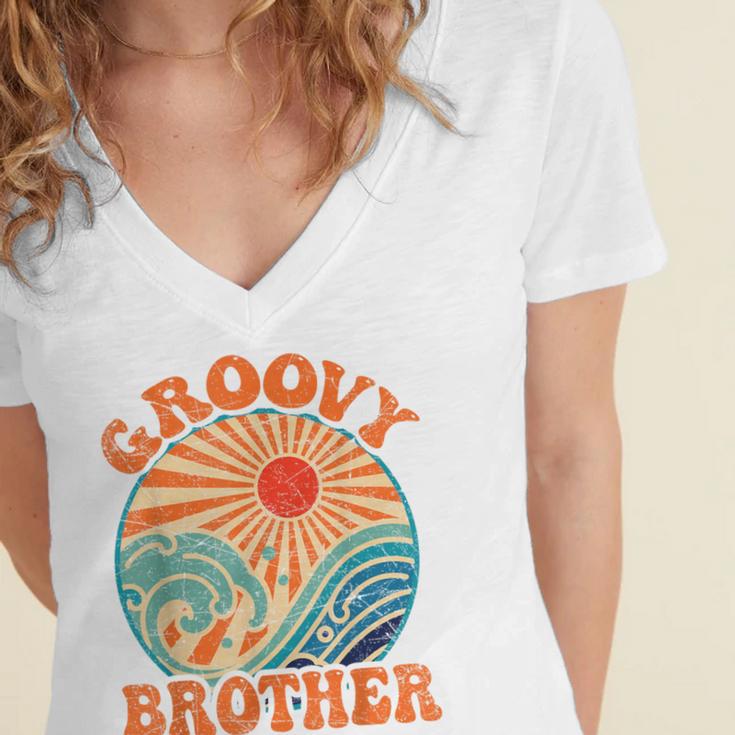 Groovy Brother 70s Aesthetic Nostalgia 1970's Retro Brother Women's Jersey Short Sleeve Deep V-Neck Tshirt Groovy Brother 70s Aesthetic Nostalgia 1970's Retro Brother Women's Jersey Short Sleeve Deep V-Neck Tshirt