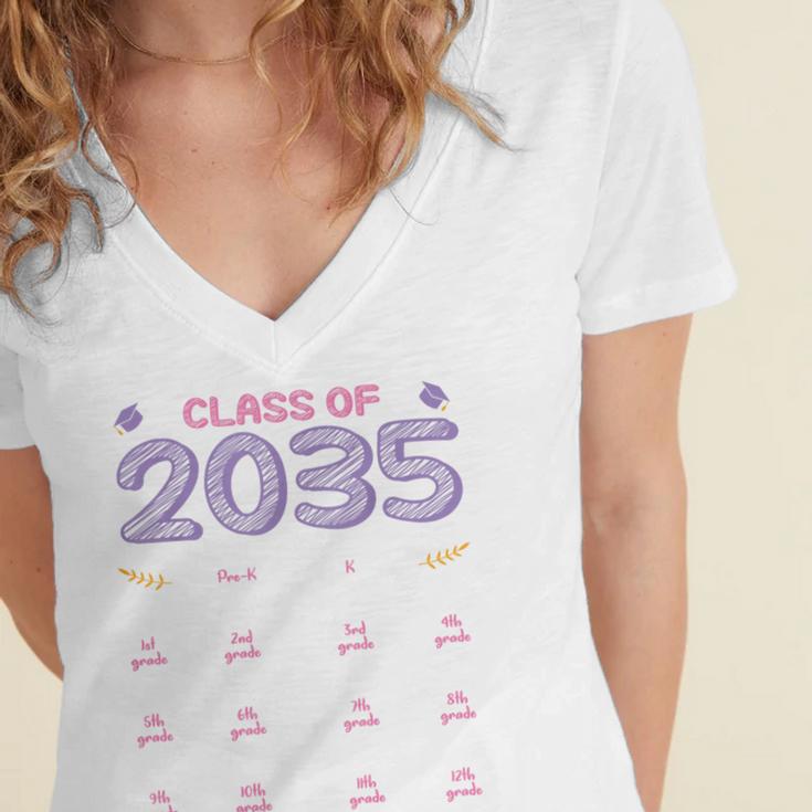Grow With Me Graduation First Day Of School Class Of 2035 Women's Jersey Short Sleeve Deep V-Neck Tshirt