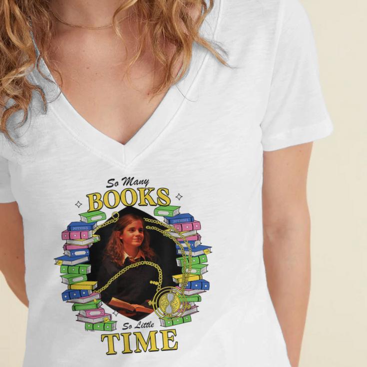 Harry Potter Hermione So Many Books So Little Time Portrait Women's Jersey Short Sleeve Deep V-Neck Tshirt