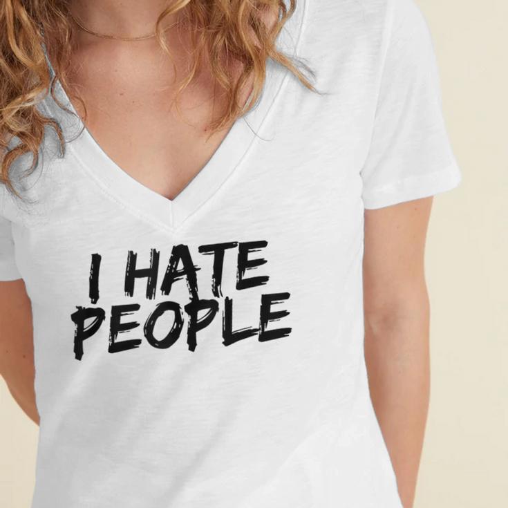 I Hate People Graffiti Introverts Meme Loner Women's Jersey Short Sleeve Deep V-Neck Tshirt