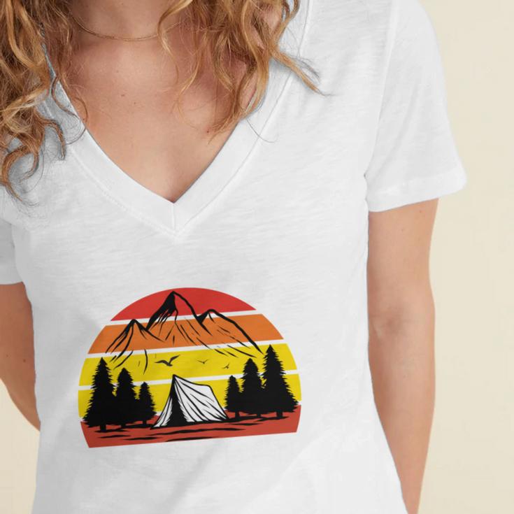 I Hate People That's Why I Camp Camper Meme Introvert Women's Jersey Short Sleeve Deep V-Neck Tshirt