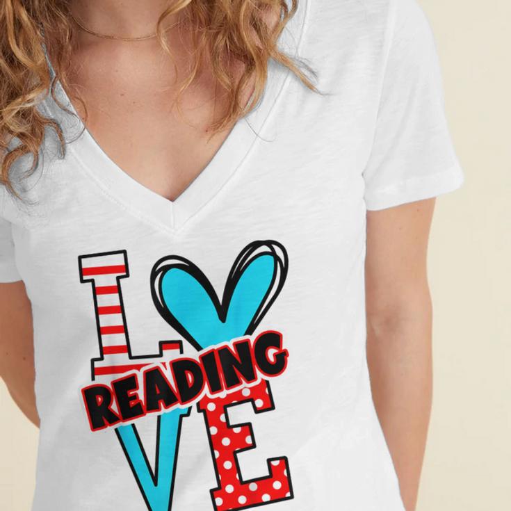 I Heart Books Love Reading Red And Stripe Animated Cat For Men Women Girls Kids Women's Jersey Short Sleeve Deep V-Neck Tshirt I Heart Books Love Reading Red And Stripe Animated Cat For Men Women Girls Kids Women's Jersey Short Sleeve Deep V-Neck Tshirt