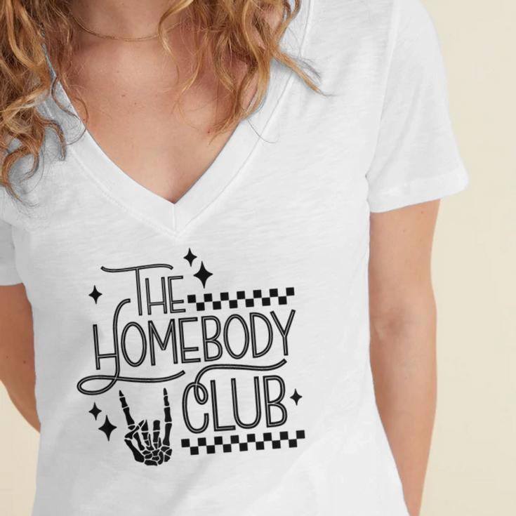 The Homebody Club Retro Introvert Antisocial Women's Jersey Short Sleeve Deep V-Neck Tshirt The Homebody Club Retro Introvert Antisocial Women's Jersey Short Sleeve Deep V-Neck Tshirt
