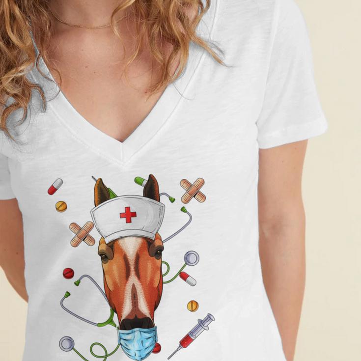 Horse Nurse RN ER Nursing School Graduation Women's Jersey Short Sleeve Deep V-Neck Tshirt