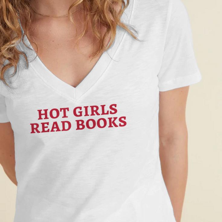 Hot Girls Read Books Book Lovers Women's Jersey Short Sleeve Deep V-Neck Tshirt Hot Girls Read Books Book Lovers Women's Jersey Short Sleeve Deep V-Neck Tshirt