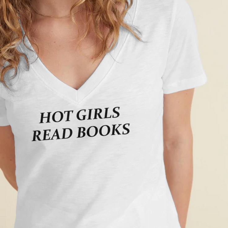 Hot Girls Read Books Confident Reading Bookworm Girl Women's Jersey Short Sleeve Deep V-Neck Tshirt Hot Girls Read Books Confident Reading Bookworm Girl Women's Jersey Short Sleeve Deep V-Neck Tshirt