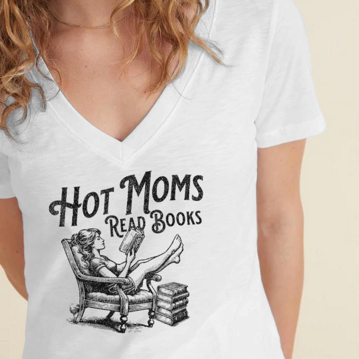 Hot Moms Read Books For Moms Book Lover Women's Jersey Short Sleeve Deep V-Neck Tshirt