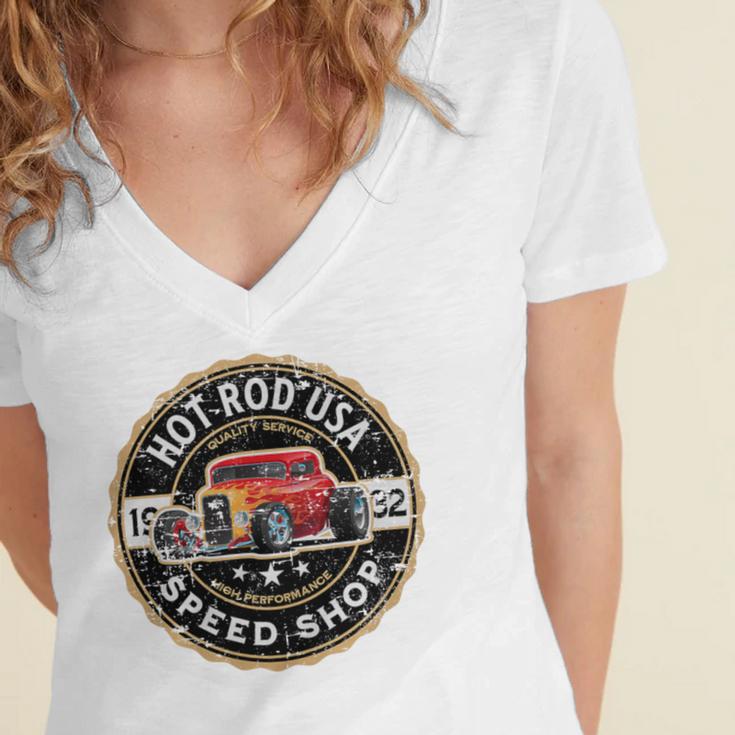 Hotrod Custom Car Automotive Nostalgia Distressed Premium Tri-Blend Women's Jersey Short Sleeve Deep V-Neck Tshirt