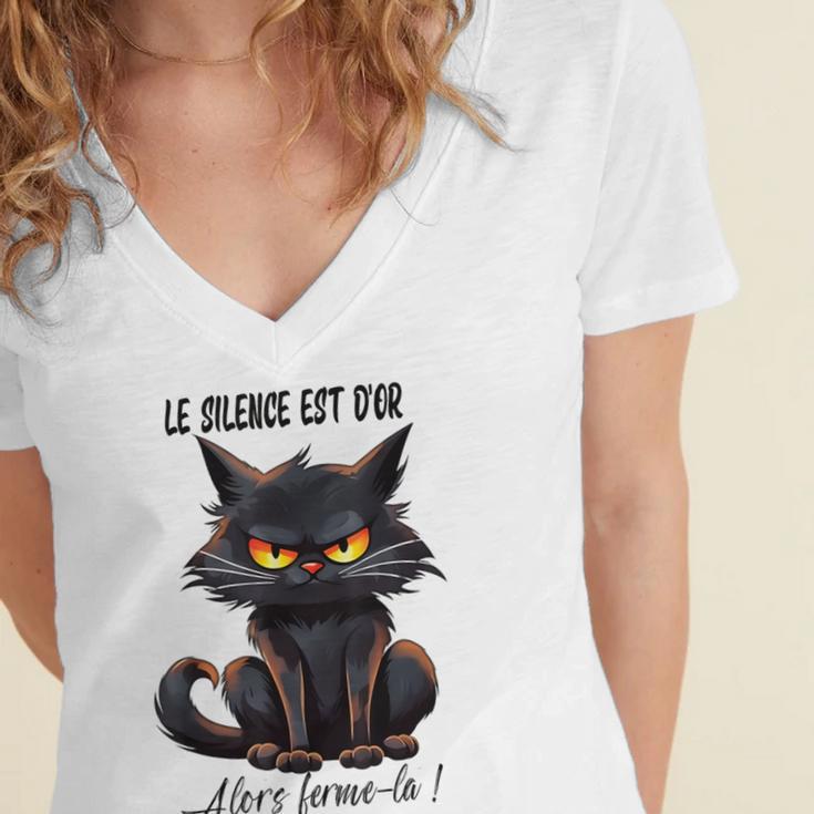 Humor Provocateur Sarcasm Closes The Silence Introvert Chat Women's Jersey Short Sleeve Deep V-Neck Tshirt Humor Provocateur Sarcasm Closes The Silence Introvert Chat Women's Jersey Short Sleeve Deep V-Neck Tshirt