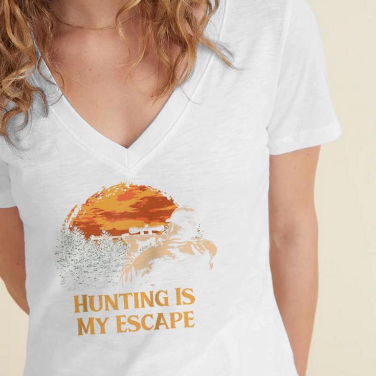 Hunting Is My Escape Introvert Hunter Antisocial Raglan Baseball Tee Women's Jersey Short Sleeve Deep V-Neck Tshirt