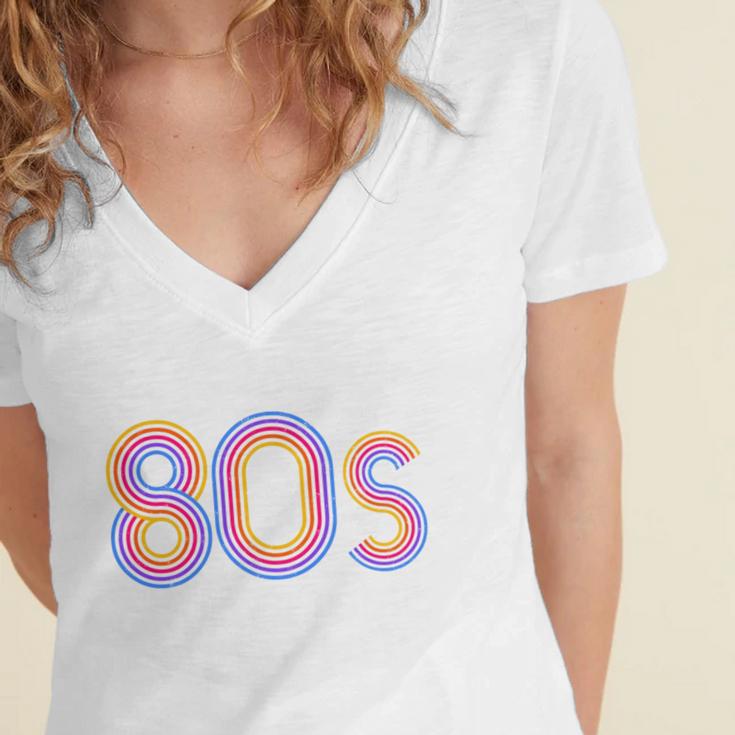 I'd Rather Be In The 80s Iconic Music Nostalgia Vintage Women's Jersey Short Sleeve Deep V-Neck Tshirt