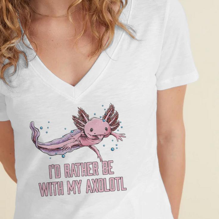 Id Rather Be With My Axolotl Salamander Introvert Women's Jersey Short Sleeve Deep V-Neck Tshirt Id Rather Be With My Axolotl Salamander Introvert Women's Jersey Short Sleeve Deep V-Neck Tshirt