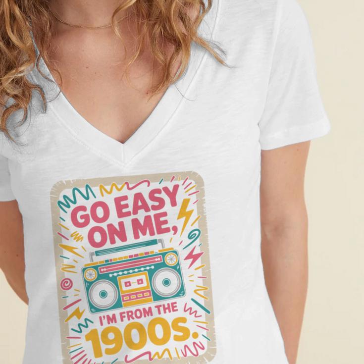 I'm From The 1900s 80s Millennial Boom Box Radio Premium Women's Jersey Short Sleeve Deep V-Neck Tshirt