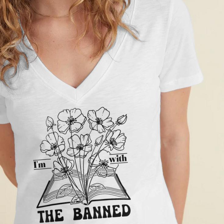 I'm With The Banned Banned Book Club Women's Jersey Short Sleeve Deep V-Neck Tshirt