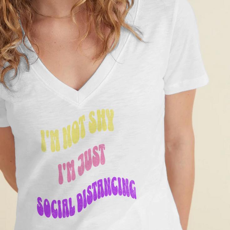 I'm Just Social Distancing Introvert Funny Women's Jersey Short Sleeve Deep V-Neck Tshirt I'm Just Social Distancing Introvert Funny Women's Jersey Short Sleeve Deep V-Neck Tshirt
