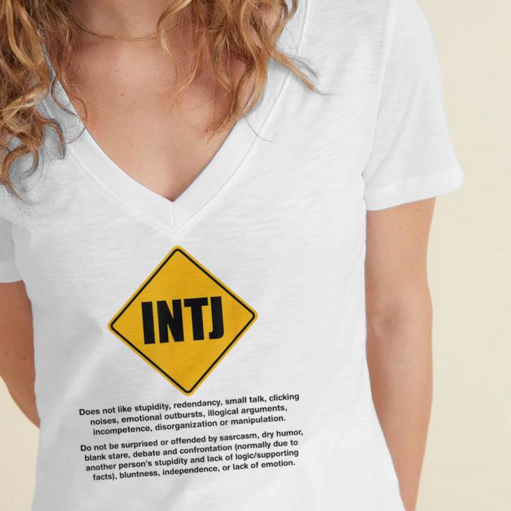 INTJ Warnings Architect Personality Type Introvert Women's Jersey Short Sleeve Deep V-Neck Tshirt