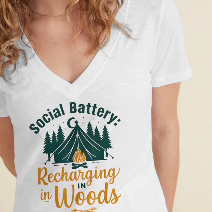 Introvert Camping Social Battery Recharging In The Woods Women's Jersey Short Sleeve Deep V-Neck Tshirt Introvert Camping Social Battery Recharging In The Woods Women's Jersey Short Sleeve Deep V-Neck Tshirt