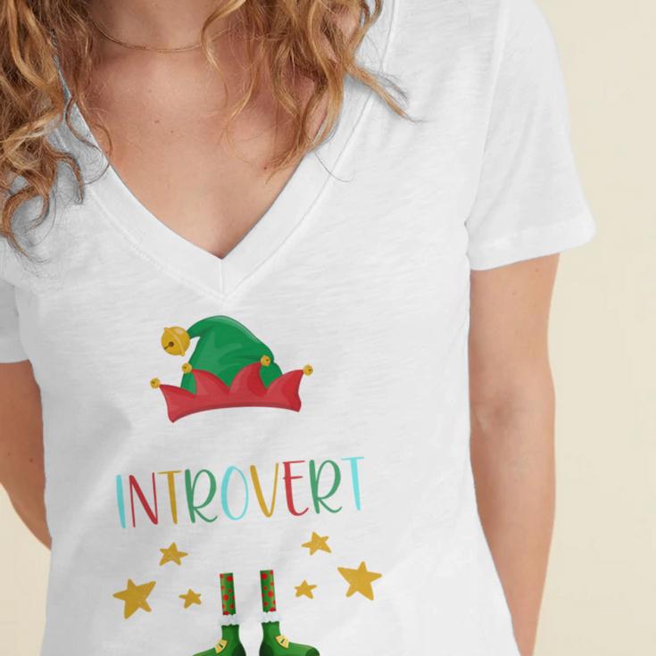 The Introvert Elf Christmas Family Matching Fun Xmas Top Women's Jersey Short Sleeve Deep V-Neck Tshirt The Introvert Elf Christmas Family Matching Fun Xmas Top Women's Jersey Short Sleeve Deep V-Neck Tshirt