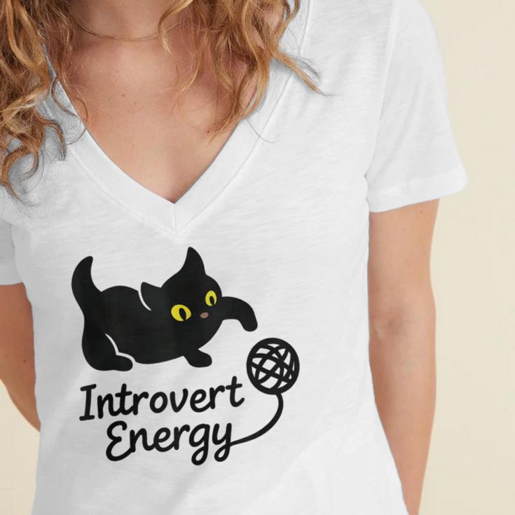 Introvert Energy Cat Love Cat Meme Women's Jersey Short Sleeve Deep V-Neck Tshirt