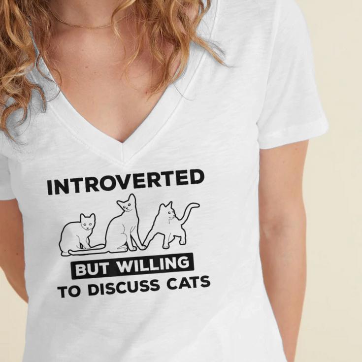 Introverted But Willing To Discuss Cats Introvert Shy Women's Jersey Short Sleeve Deep V-Neck Tshirt