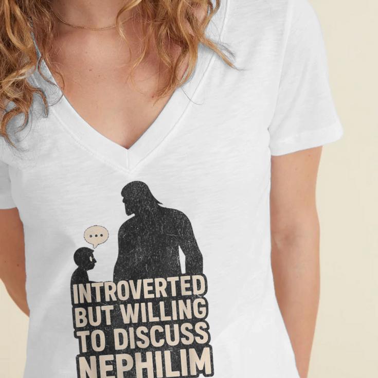 Introverted But Willing To Discuss Nephilim Tee Women's Jersey Short Sleeve Deep V-Neck Tshirt Introverted But Willing To Discuss Nephilim Tee Women's Jersey Short Sleeve Deep V-Neck Tshirt