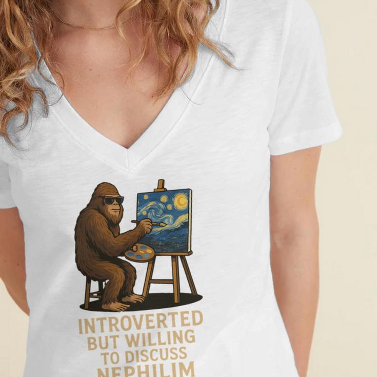 Introverted But Willing To Discuss Nephilim Women's Jersey Short Sleeve Deep V-Neck Tshirt Introverted But Willing To Discuss Nephilim Women's Jersey Short Sleeve Deep V-Neck Tshirt