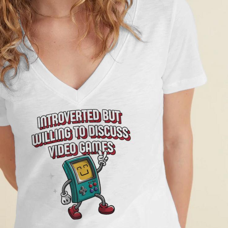 Introverted But Willing To Discuss Video Games Introvert Raglan Baseball Tee Women's Jersey Short Sleeve Deep V-Neck Tshirt