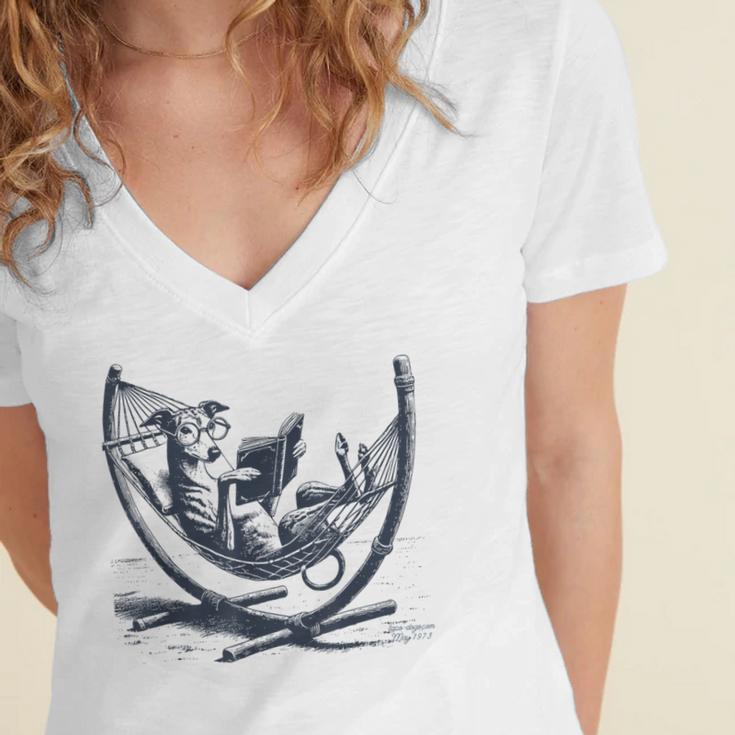 Italian Greyhound Whippet Dog Reading Book Hammock Iggy Mom Women's Jersey Short Sleeve Deep V-Neck Tshirt Italian Greyhound Whippet Dog Reading Book Hammock Iggy Mom Women's Jersey Short Sleeve Deep V-Neck Tshirt