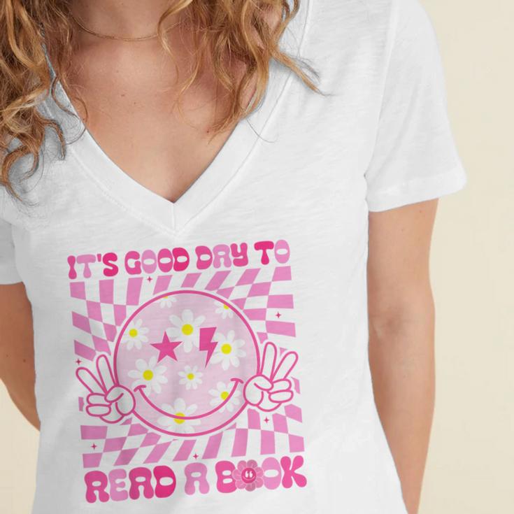 It's Good Day To Read Book Library Reading Lovers Women's Jersey Short Sleeve Deep V-Neck Tshirt