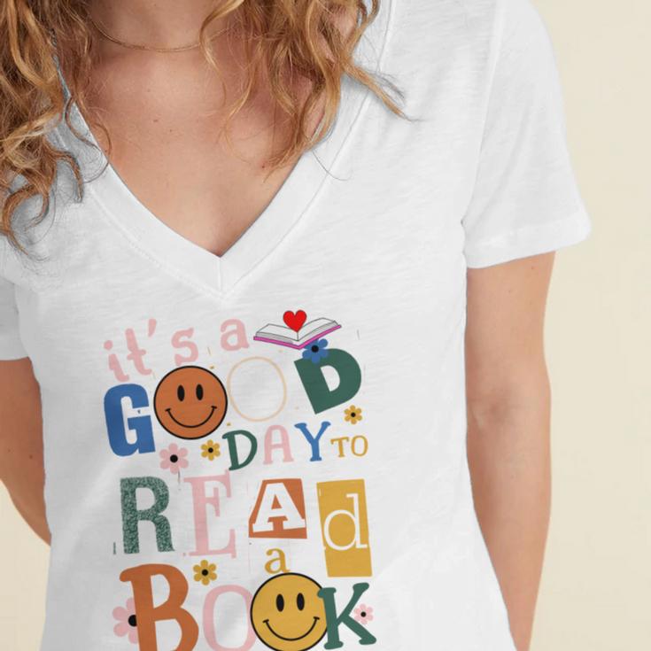 Its a Good Day To Read a Book Lovers Library Reading Women Women's Jersey Short Sleeve Deep V-Neck Tshirt Its a Good Day To Read a Book Lovers Library Reading Women Women's Jersey Short Sleeve Deep V-Neck Tshirt