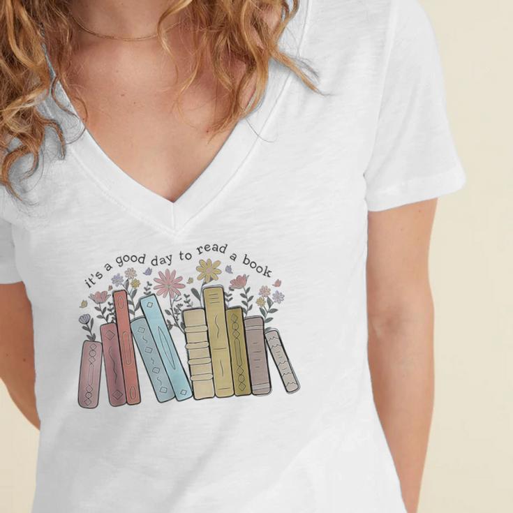 It's a Good Day To Read a Book Women's Jersey Short Sleeve Deep V-Neck Tshirt
