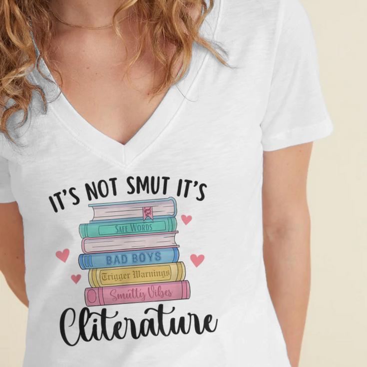 It's Not Smut It's Literature Dark Romance Smutt Book Lover Women's Jersey Short Sleeve Deep V-Neck Tshirt