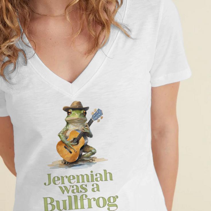 Jeremiah Was A Bullfrog A Classic Rock Nostalgia Trip Premium Tri-Blend Women's Jersey Short Sleeve Deep V-Neck Tshirt Jeremiah Was A Bullfrog A Classic Rock Nostalgia Trip Premium Tri-Blend Women's Jersey Short Sleeve Deep V-Neck Tshirt
