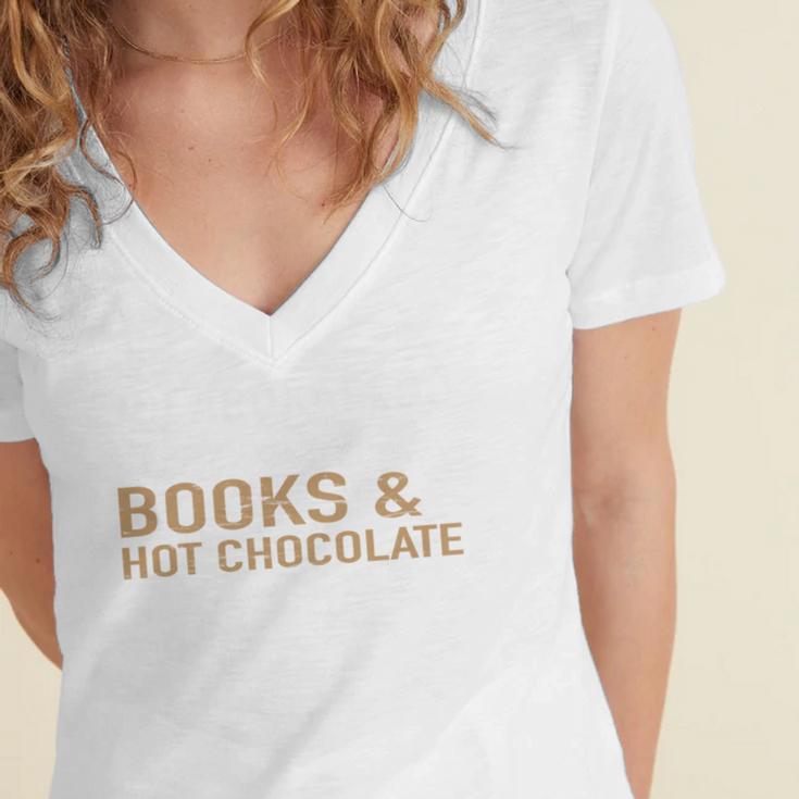 Jolabokaflod Because Books And Hot Chocolate T-Shirt Women's Jersey Short Sleeve Deep V-Neck Tshirt Jolabokaflod Because Books And Hot Chocolate T-Shirt Women's Jersey Short Sleeve Deep V-Neck Tshirt