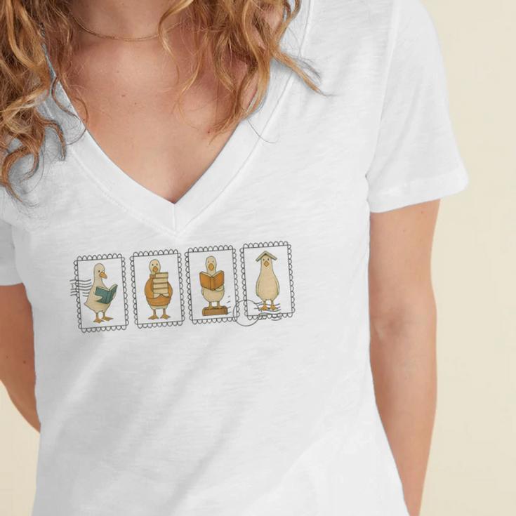 Just A Bookish Goose Reader SillyGoose Book Lover Outfit Women's Jersey Short Sleeve Deep V-Neck Tshirt Just A Bookish Goose Reader SillyGoose Book Lover Outfit Women's Jersey Short Sleeve Deep V-Neck Tshirt