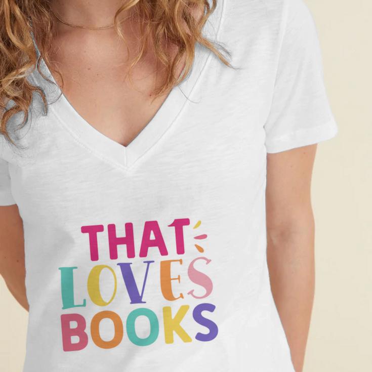Just a Girl Who Loves Books Reader Girls Bookish Women Women's Jersey Short Sleeve Deep V-Neck Tshirt