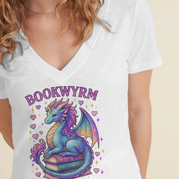 Just a Girl Who Loves Dragons And Books Women's Jersey Short Sleeve Deep V-Neck Tshirt Just a Girl Who Loves Dragons And Books Women's Jersey Short Sleeve Deep V-Neck Tshirt