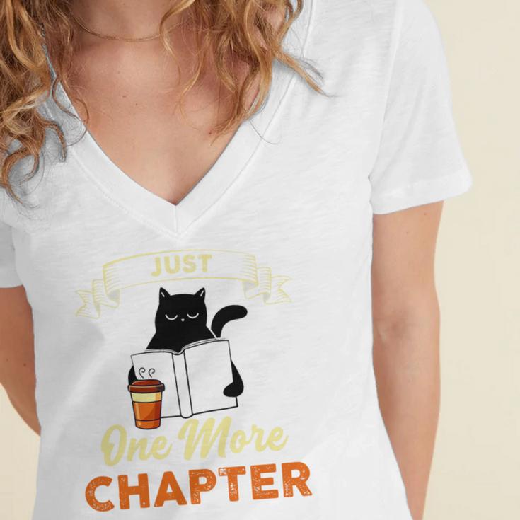 Just One More Chapter Fun Cat Coffee Reading Book Premium Tri-Blend Women's Jersey Short Sleeve Deep V-Neck Tshirt