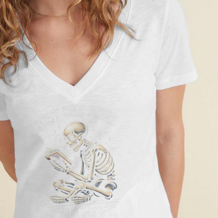 Just One More Chapter Reading Skeleton Book Lover Premium Tri-Blend Women's Jersey Short Sleeve Deep V-Neck Tshirt