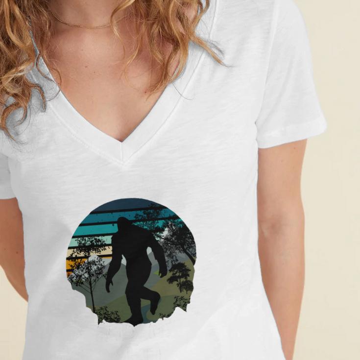 Just Me And My Yeti Retro Sunset Mountain Hiking Introvert Women's Jersey Short Sleeve Deep V-Neck Tshirt Just Me And My Yeti Retro Sunset Mountain Hiking Introvert Women's Jersey Short Sleeve Deep V-Neck Tshirt