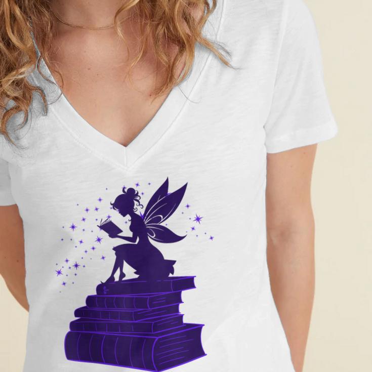 Kawaii Fairy Bookish Book Lover Library Read Women's Jersey Short Sleeve Deep V-Neck Tshirt Kawaii Fairy Bookish Book Lover Library Read Women's Jersey Short Sleeve Deep V-Neck Tshirt